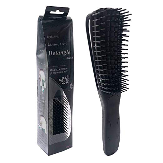 EZ Detangling Flexy Brush for Natural Black Hair Detangler for Afro Textured 3a to 4c Kinky Wavy Eliminate Knots While Exfoliating Your Scalp and Stimulate Blood Circulation (1 Pack,Black)