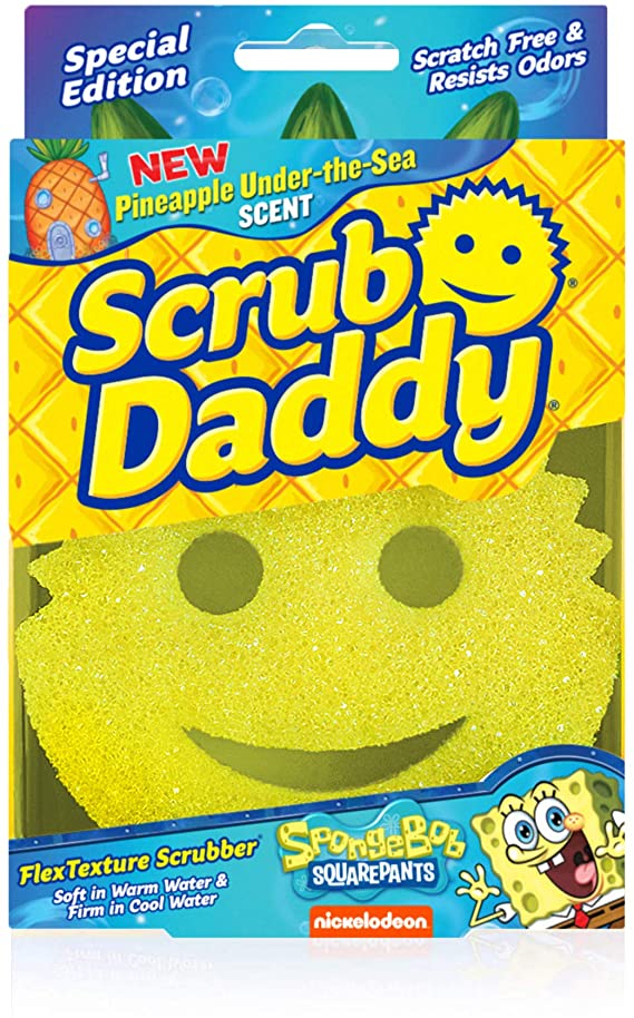 Scrub Daddy- Pineapple Under The Sea Scrubber - Pineapple Scented, FlexTexture, Soft in Warm Water, Firm in Cold, Deep Cleaning, Dishwasher Safe, Multiuse, Scratch Free, Odor Resistant (1 Count)