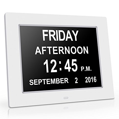 ChiTronic Memory Loss Digital Calendar Day Clock - with Extra Large Non-Abbreviated Day & Month - Perfect for Seniors (White)