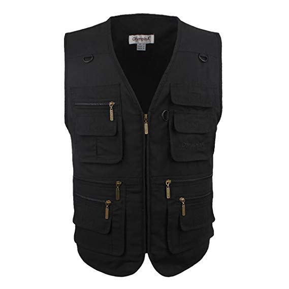 LUSI MADAM Men's Vest Poplin Outdoors Travel Sports Multi-Pockets Sleeveless Jacket