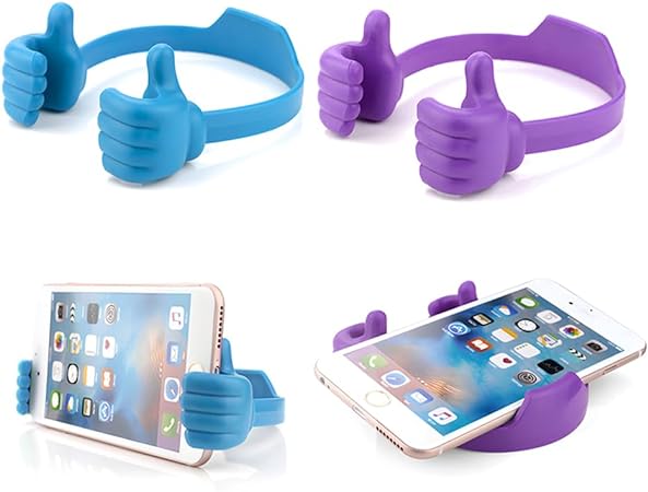 BUTEFO 2 Pack Thumbs up Cell Phone Holder, Adjustable Silicone Tablet Stand, Multi Colors Portable Desktop OK Stands Compatible for Smart Phones iPhone iPad Mini Huawei(Purple and Blue)