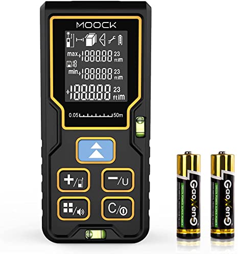 Laser Measure, MOOCK 165Ft/50m Laser Distance Meter with LCD Backlit Display, Mute Function, 2 Bubble Levels, M/in/Ft Unit Switching, Pythagorean Mode, Measure Distance, Area and Volume