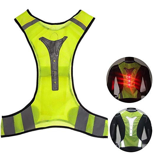 OUTERDO High Visibility Waistcoat, LED Reflective Vest Safety Vest with LED Reflective Stripes for Night Outdoor Traffic Activities Running,Cycling,Walking and Working