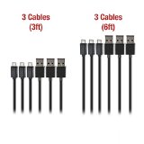 Zakix 6 Pack Premium Micro USB Cable Pack - 3 x 3FT and 3 x 6FT Cables - High Speed USB 20 Type A to Micro B - Sync and Charge Samsung Galaxy HTC Motorola and LG Smartphones Android Tablets and Phones