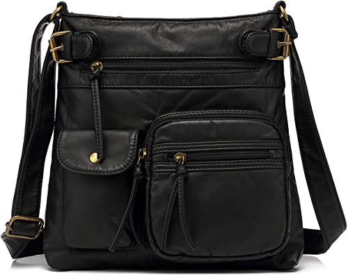 Scarleton Multi Pocket Crossbody Bag for Women, Ultra Soft Washed Vegan Leather Shoulder Purse, H1833