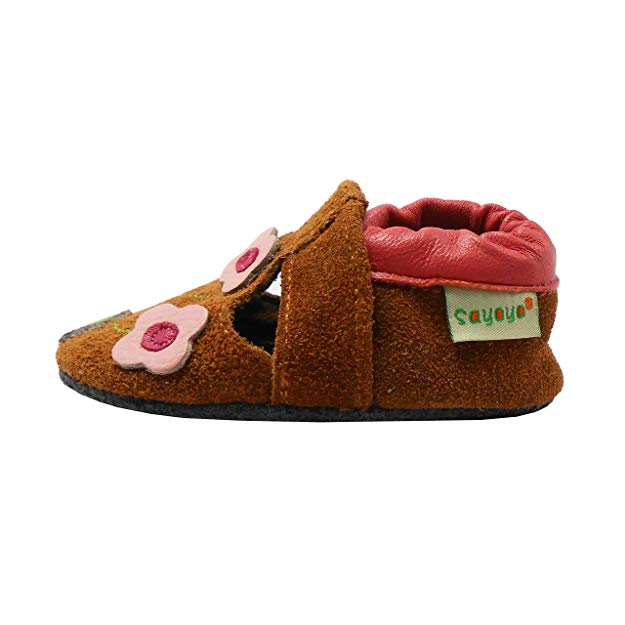 Sayoyo Flower Soft Sole Leather Infant Toddler Prewalker Shoes