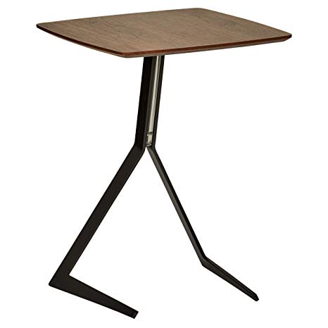 Rivet Industrial Tilted Wood and Metal Side End Table, 17.3"W, Walnut