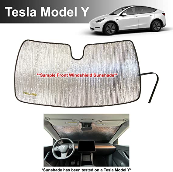 YelloPro Custom Fit Automotive Reflective Front Windshield Sunshade for 2020 Tesla Model Y SUV Sun Protection UV Reflector Accessories [Made in USA]