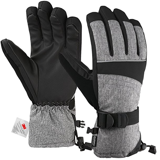 Ski Gloves, Andake Breathable 3M Thinsulate Waterproof TPU Membrane Men’s Winter Gloves with Non-Slip PU Palms