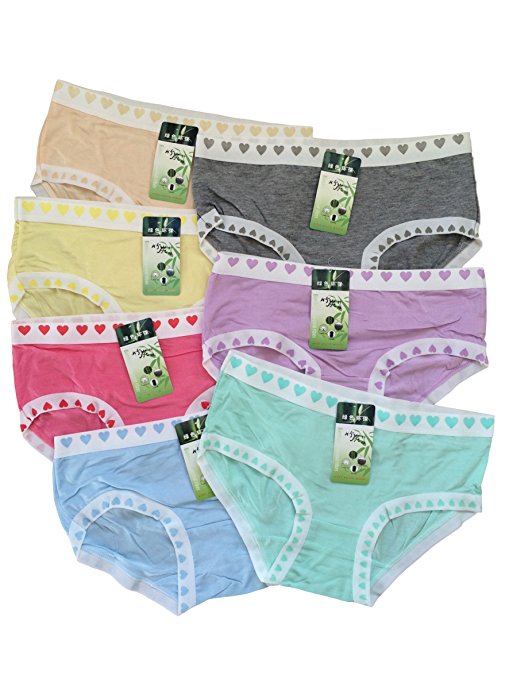 Soft Teen Girls Underwear 7 Pack Bamboo Heart Print Cotton Briefs/Pants/Knickers (One Size To Fit 11-16 Yrs).