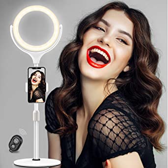 Selfie Ring Light with Stand Cell Phone Holder and Remote Shutter for Live Stream/TikTok/YouTube Video/Makeup- Evershop 8" Dimmable LED Ringlight Compatible for iPhone Android Phones