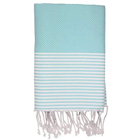 FFsense Fouta Turkish Towel - 100% Cotton, 39" x 79" Extra Large, Quick Dry, Ultra Soft and Eco Friendly Beach Towels - Azure