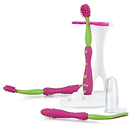 Nuby 4 Stage Oral Care Set System (Pink/Green)