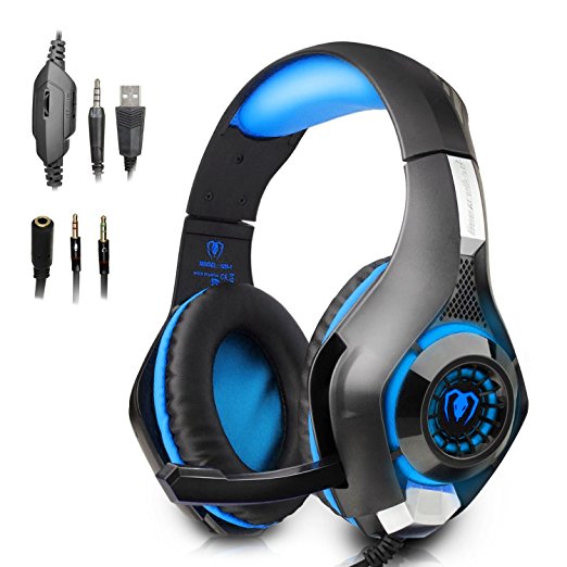 Beexcellent Gaming Headset with Mic for New Xbox One, PS4, PC - Surround Sound, Noise Reduction Game Earphone - Easy Volume Control & LED Lighting - 3.5MM Jack for Smart phone, Laptops, computer and more