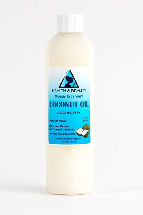 Coconut Oil Extra Virgin Organic Pure Cold Pressed Unrefined Raw 8 oz, 237 ml