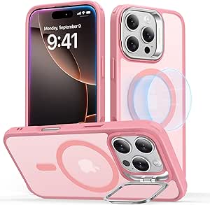 ESR for iPhone 16 Pro Case, Camera Control Compatible with MagSafe, Military-Grade Protective Case, Built-in Stash Stand Phone Case, Scratch-Resistant Back Cover, Classic Series, Frosted Pink