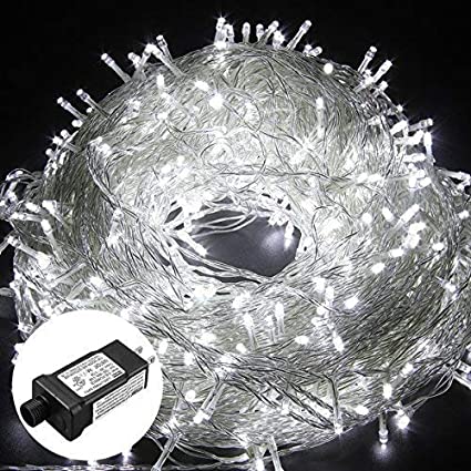 HIKENRI Outdoor Christmas led String Lights 500 LEDs 100M/328FT Dimmable Lights String Fairy Lights Transparent String 8 Modes for Bedroom Patio Garden Gate Yard Party Wedding Decoration (Cool White)