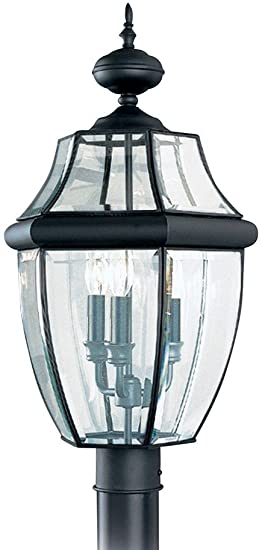 Sea Gull Lighting 8239-12 Three Light Outdoor Post Fixture, Black