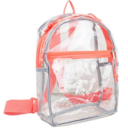 Eastsport 100% Transparent Clear MINI Backpack (10.5 by 8 by 3 Inches) with Adjustable Straps, Clear/Coral