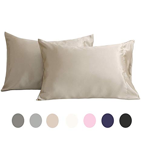 Homiest 2Pc Satin Pillowcase for Hair Standard Size/Queen Size 20x30 Taupe with Envelope Closure