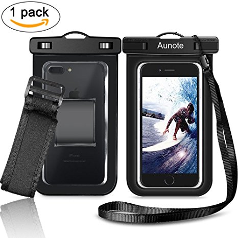Waterproof Cell Phone Case Aunote Universal Dry Bag Pouch With Armband Lanyard, Best Water Proof For Apple iPhone 7 6 6s Plus 5s 5c,Samsung Galaxy S8 S7 S6 Or Any Phone