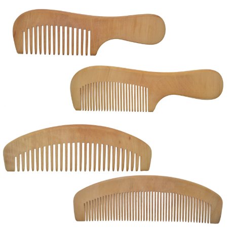 Lclhb® 6.5-7" 4pcs Hair Comb Handmade Natural Wooden Combs,wood with Anti-static & No Snag Handmade Brush for Beard Wd03 (WD0301(4PCS))