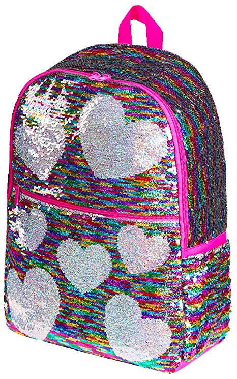 Sequin Backpack for Girls Kids Book Bags Elementary School Flip Sequence Bookbags(Rainbow)