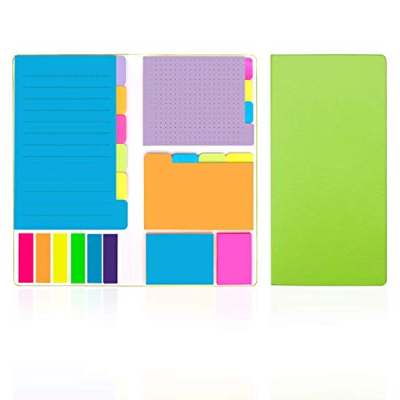 Colored Divider Sticky Notes Bundle Set by LE Papillion (386pcs),Prioritize with Color Coding - 60 Ruled Lined (3.8x5.9), 48 Dotted (3x3.8), 48 Blank(2.6x3.8), 40 Orange & Pink,150 Index Tabs - Green