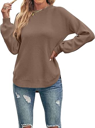 MEROKEETY Women's 2024 Fall Long Balloon Sleeve Crew Neck Sweater Tops Waffle Knit Soft Pullover Jumper