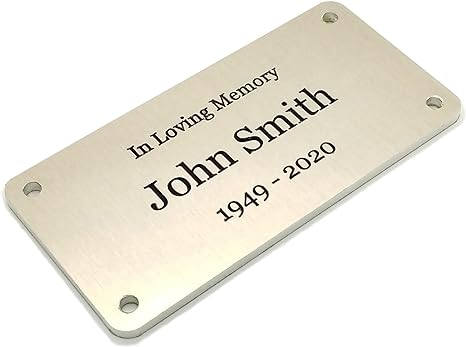 Personalized Solid Aluminium Engraved Nameplate | Plaque with Screw Holes | Ideal for fixing to Memorial Benches | House Signs | Coffin or Casket Adornment (Small - 3" x 1.5")