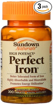 Sundown Naturals Perfect Iron, 200 Tablets (Pack of 3)