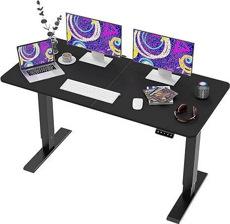 SANODESK QS  140 x 60 cm Escritorio Elevable Eléctrico con Tablero Escritorio Regulable en Altura Eléctrico Telescópico Bidireccional con Control de Memoria y Tecnología Anticolisión (Negro)