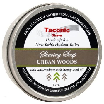 Taconic Shave Barbershop Quality URBAN WOODS Shaving Soap with Antioxidant-Rich Hemp Seed Oil - With hints of Cedar, Bergamot and Tobacco - ** New for Spring 2016 ****