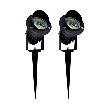 Prodeli Super Bright Outdoor LED Decorative Spotlight Lighting 7W COB LED Landscape Garden Wall Yard Path Lawn Light Spiked Stand AC/DC 12V Power (Pack of 2, Warm White)