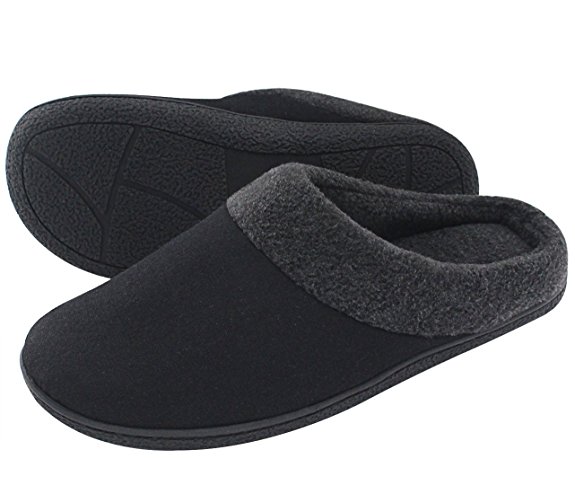 HomeIdeas Men's Woolen Fabric Memory Foam Anti-Slip House Slippers, Autumn Winter Breathable Indoor Shoes