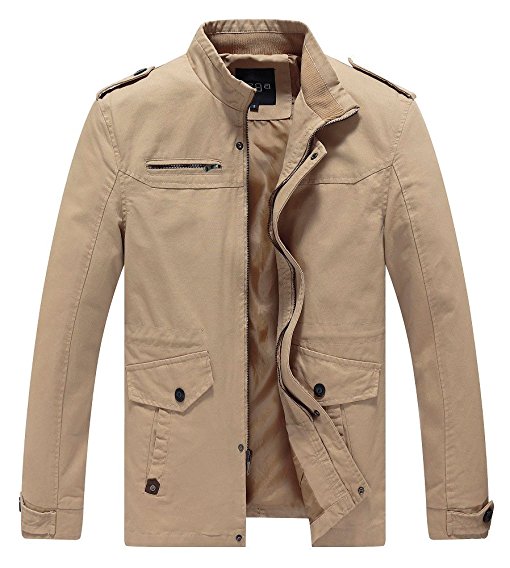 Lega Men's Casual Cotton Coat Stand Collar Military Windbreaker Jacket
