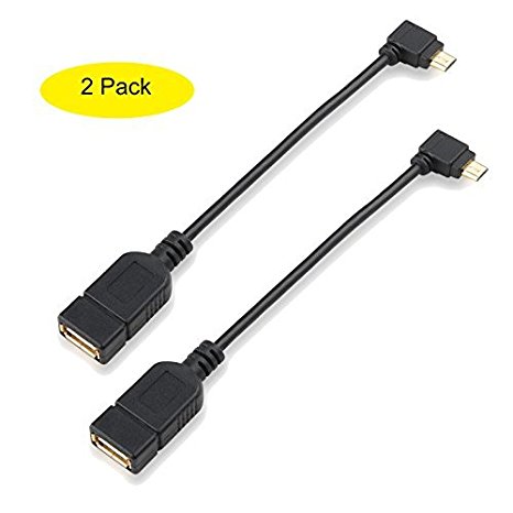 Allytech(TM) 2 Pack 11 CM Micro-USB 2.0 On-The-Go 90 Degree Angle Adapter OTG Cable Micro USB to USB for Tablets Smartphones USB Drives Keyboards Mice