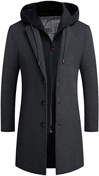 ZHPUAT Men’s Wool Overcoat Long Pea Coat Winter Trench Coat Slim-Fit Business Top Coat