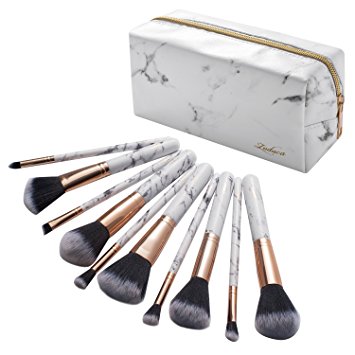 Zodaca 10-piece Professional Marble Makeup Brushes Makeup Brush Set with White Marble Zipper Cosmetic Bag Cosmetic Case Travel Case for Ladies Women