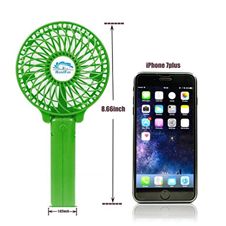 FIGROL Mini Portable and Handheld USB Fan,with Battery Recharge and Metal Clip,3speeds Adjustable(green)