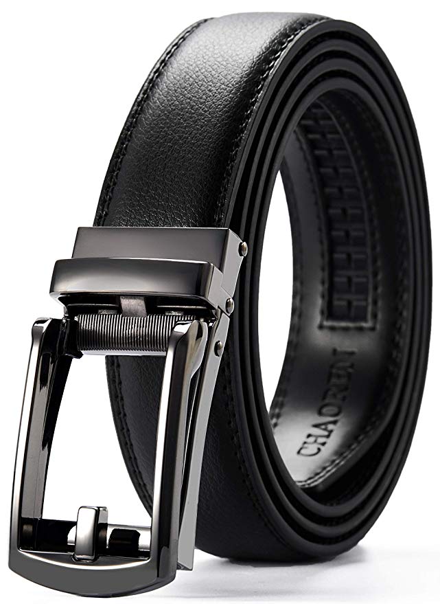 Leather Ratchet Dress Belt 1 1/8 with Slide Buckle, CHAOREN Click Belt Comfort Adjustable Trim to Exact fit
