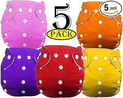 Washable Baby Diaper Premium Cloth Diaper Reusable, Adjustable Size, Waterproof, Pocket Cloth Diaper Nappie (Without Insert) (Pack of 5)