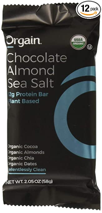 ORGAIN Organic Chocolate Almond Sea Salt Protein Bars 12ct, 2.05 OZ