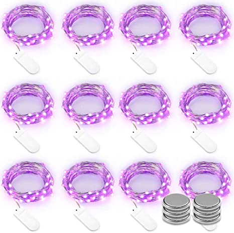 Qedertek Battery Fairy Lights, 12 Pack Battery Operated String Lights 7.2Ft 20 LED Silver Wire Firefly Lights Twinkle Lights for Home, Wedding, Bedroom, Party, Holiday Decorations (Purple)