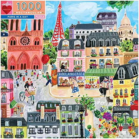 eeBoo's Piece and Love Paris in a Day 1000 Piece Rectangular Adult Jigsaw Puzzle