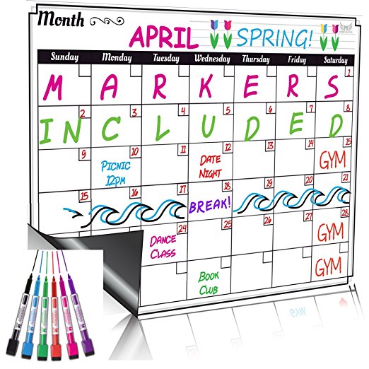 Monthly Magnetic Dry Erase Calendar Set / Large White Board Planner & Grocery List Organiser For Kitchen Refrigerator / Best For Smart Planners
