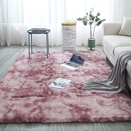 Lurowo Area Rug with Super Soft Fluffy,Shaggy Gradient Bedroom Mat,Indoor Modern Carpet, Soft Anti-Skid Area Rugs for Living Room Sofa Bed Home Decor Carpet,120 * 160cm (Pink)