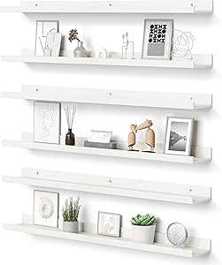 upsimples Floating Shelves for Wall, Wall Shelves for Decor Storage Set of 6, Wall Mounted Wood Shelves for Bedroom, Living Room, Bathroom, Kitchen, 35.5 inch Long Picture Ledge Shelves, White