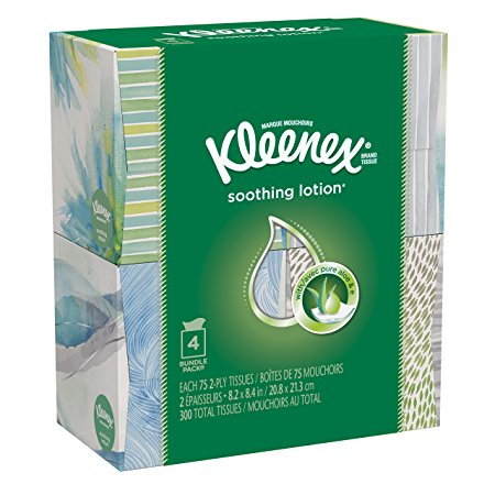 Kleenex Tissue with Lotion, 4 Cube Boxes (75 tissues per box)