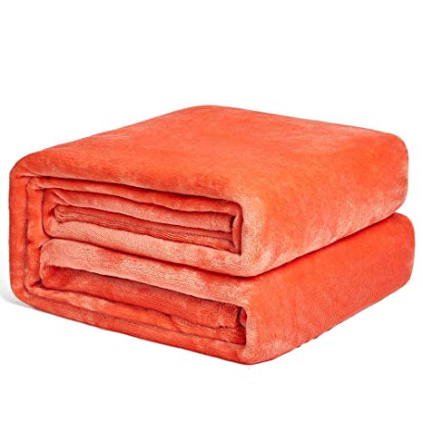 NEWSHONE Flannel Fleece Luxury Blanket - Lightweight Cozy Plush Throw Blanket Twin,Queen,King Size (Twin(60"x80"), Orange)